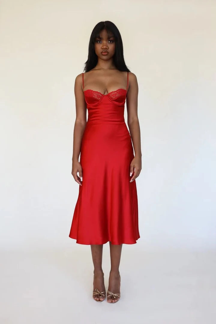 Satin Long Slip Gown with Lace Underwire Bust