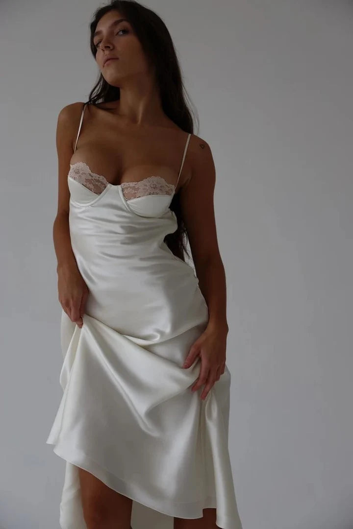 Satin Long Slip Gown with Lace Underwire Bust