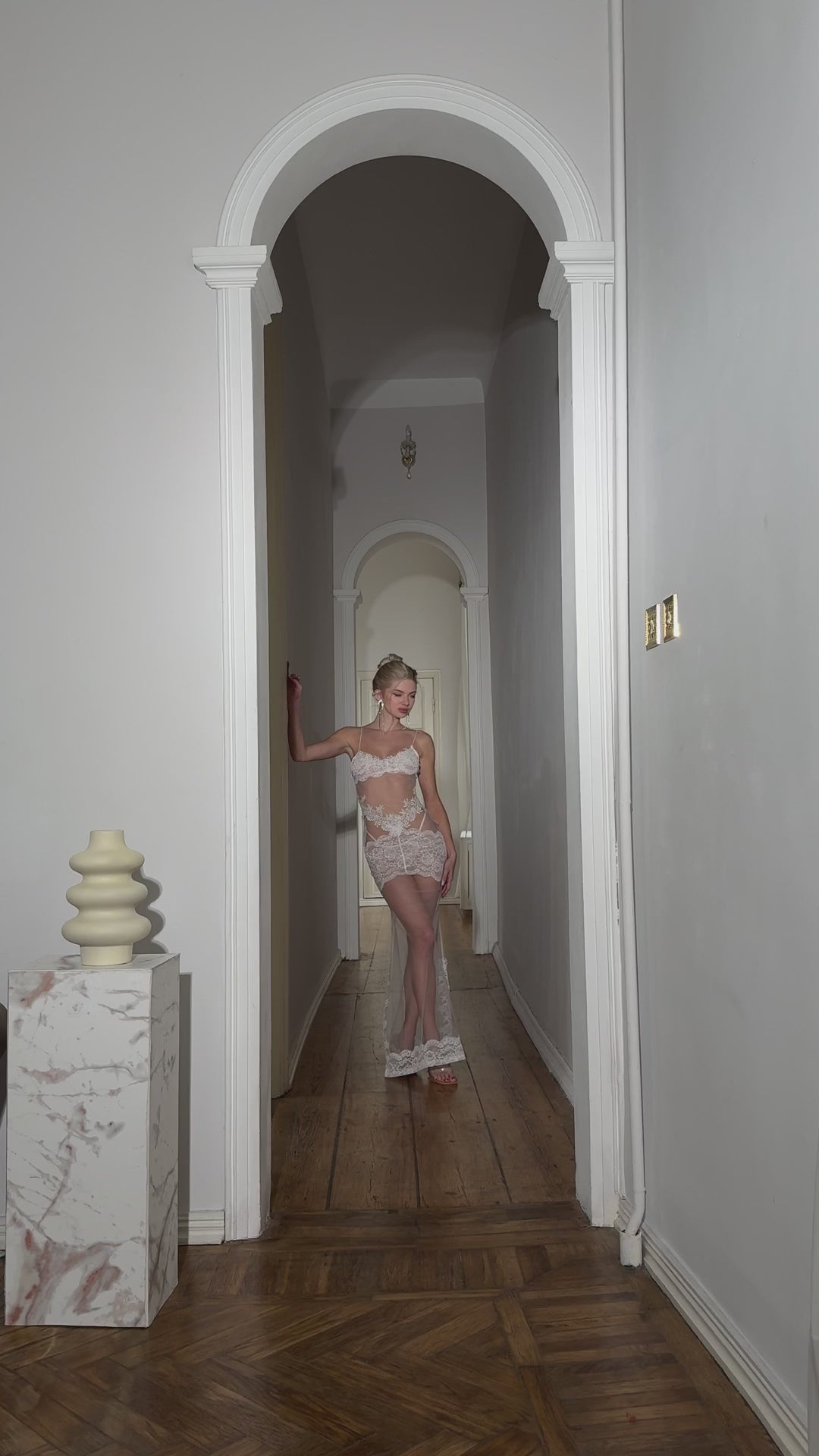 Sheer Lace Overlay Long Slip Gown